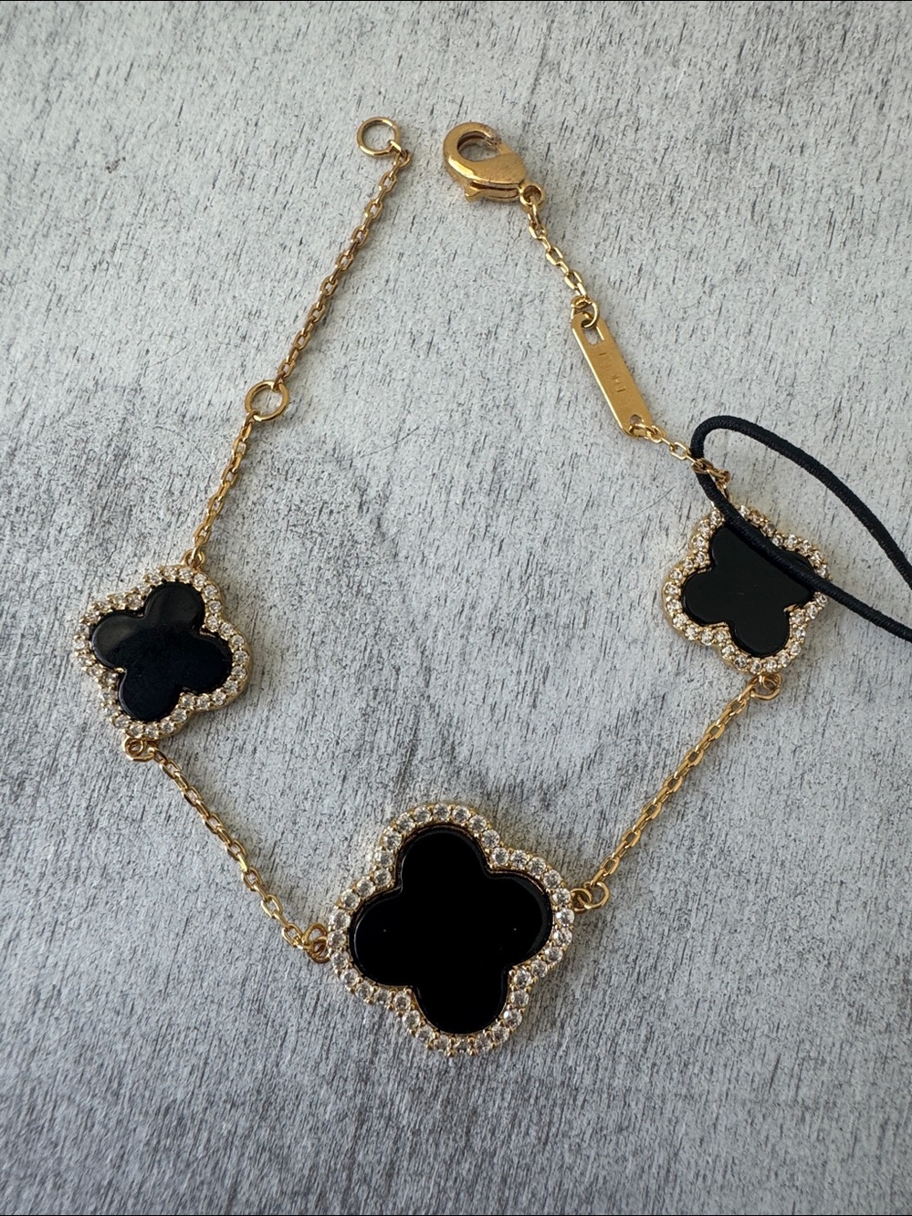Rachel Zoe 14K Gold Plated Brass Pave 3 Clover Onyx Bracelet - Picture 6 of 9